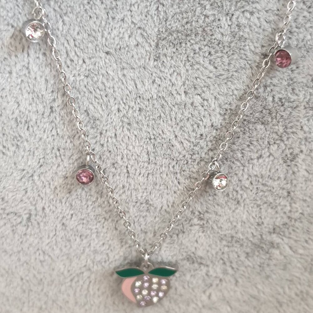 Silver Pear Charm Necklace Pendant Chain Multi Color Crystal Fashion Jewelry